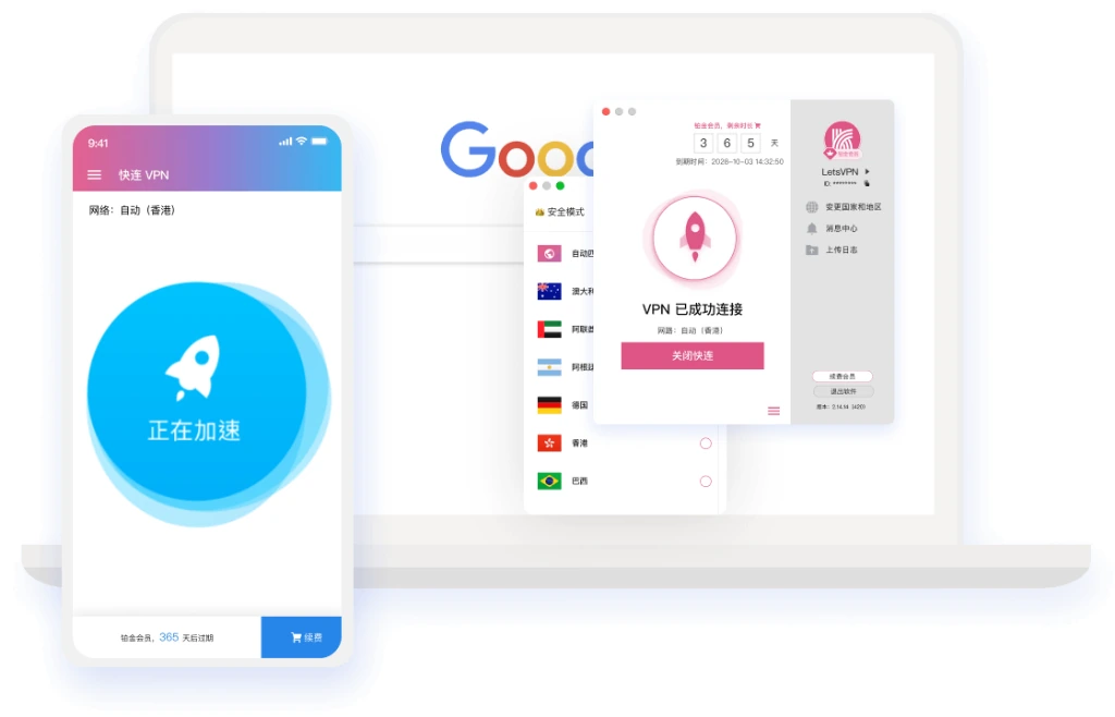 快连LetsVPN全球节点分布与智能分流拓扑图